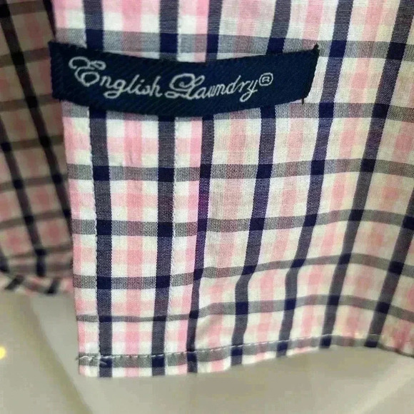 English Laundry Men’s Dress Shirt. Size 16-16.5, Large. Navy/Pink. Preowned. - Picture 5 of 8